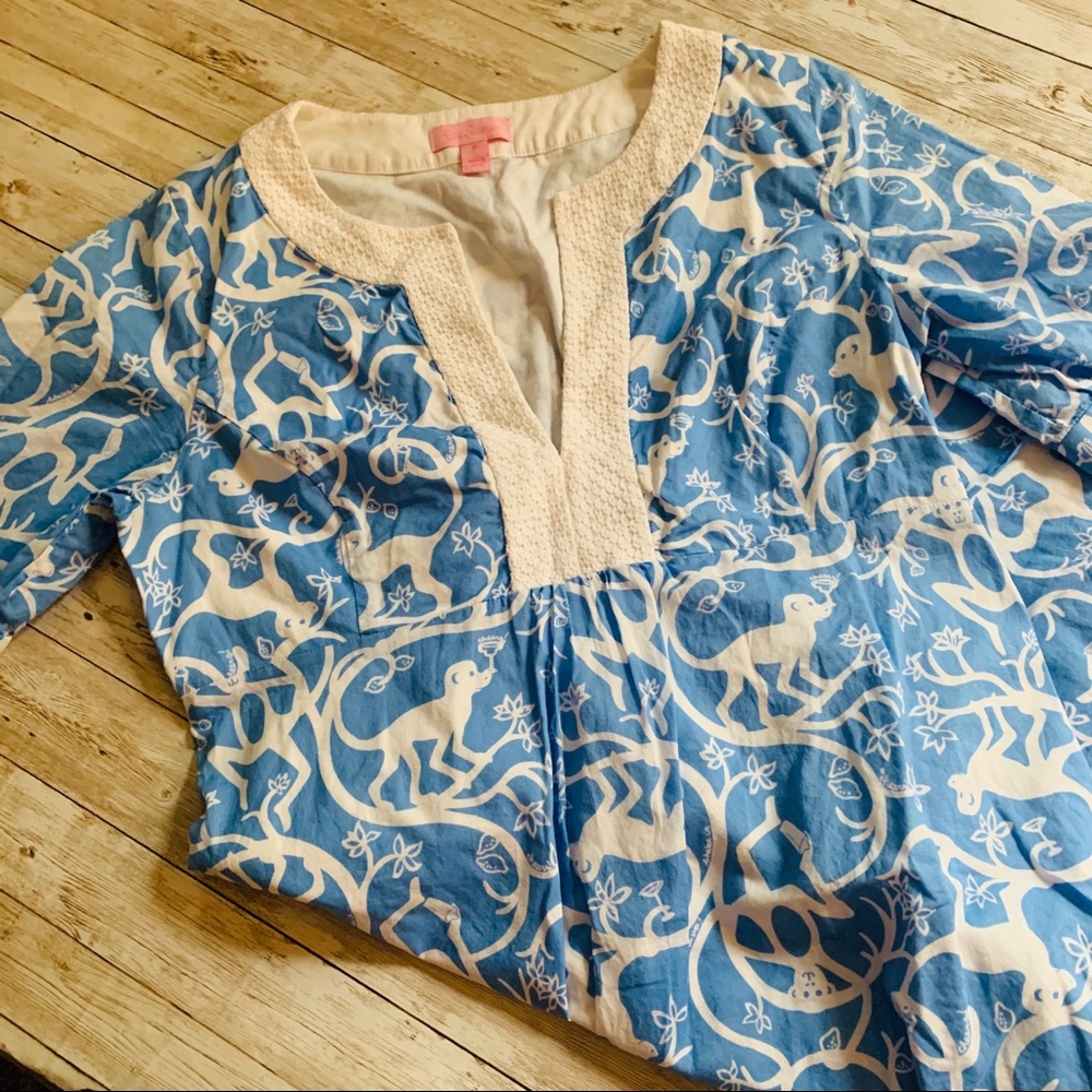 Lilly Pulitzer blue dress w/monkey print sz 8